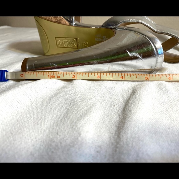 Silver high heeled open toe platform Halloween high heels. - Picture 2 of 16